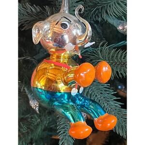 Vintage De Carlini ? Hand Blown Glass Elephant Christmas Ornament. 5.5" rare!